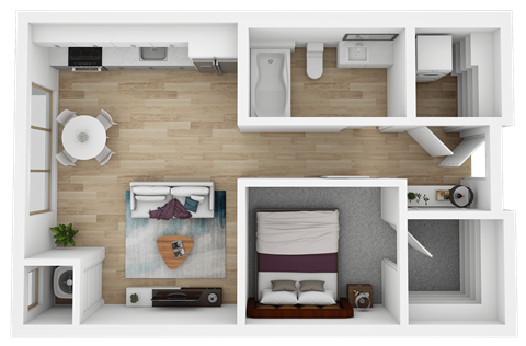 Floor plan for 1 bed, 1 bath, 538 sqft